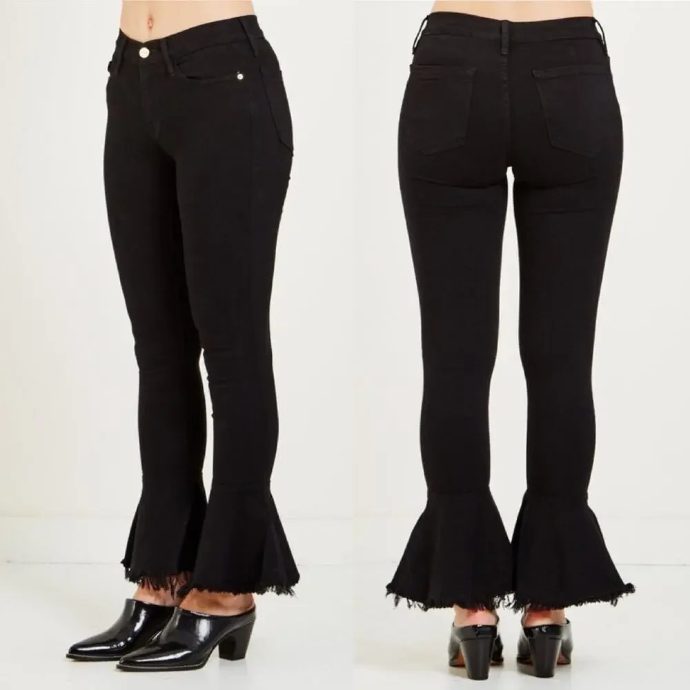 FRAME Denim Le Skinny De Jeanne Flounce Flare Raw Hem Jeans size 25